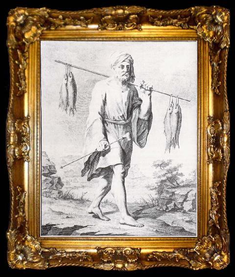 framed  unknow artist baurenfeinds teckning av en fiskare i djedda, atergiven i nibuhrs reisebeschreibung, ta009-2